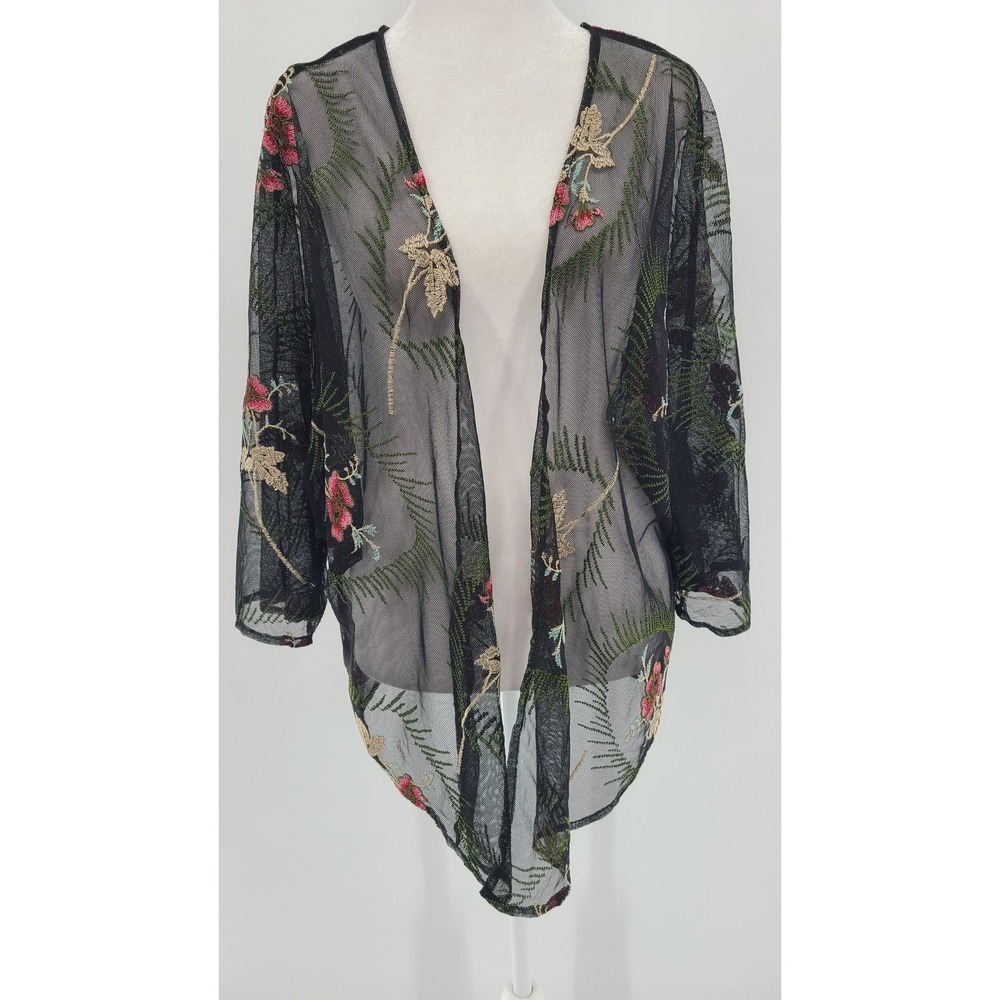 Fairygoth Floral Sheer Cardigan Top Small Oversized Embroidered Boho‎ Kimono